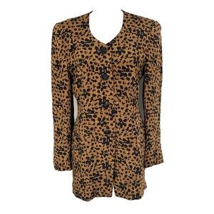 Vintage 80s Women Size 4 Dress Jacket 100% Silk Boxy Shoulder Pads Leopard Print